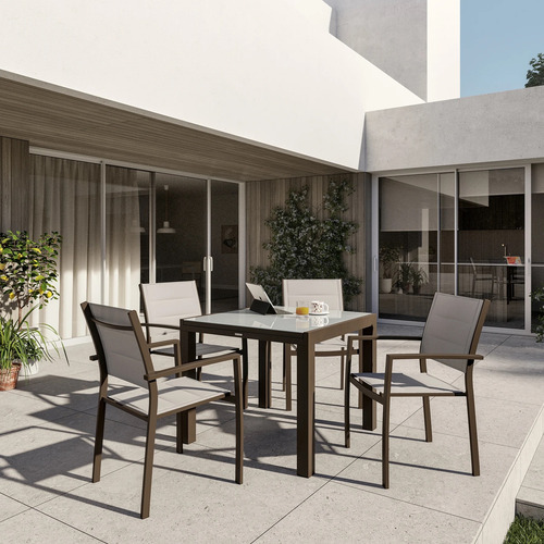 Mesa De Alumínio Extensível Marrom 6 Lugares 160x90 Cm
