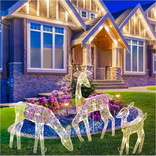 Kit De Renos Con Forma De Adorno Navideño Led, 3 Piezas