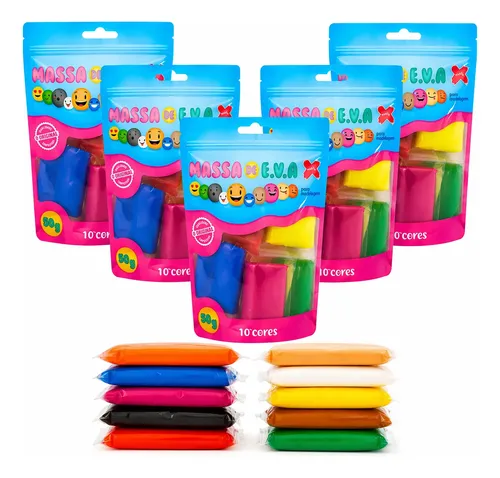 5 Kits Massinha Modelar Eva Com 10 Cores Artesanato Make+