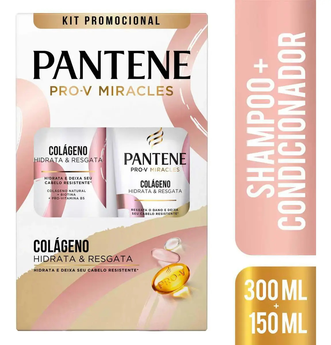 Kit Shampoo Pantene Pro-V Miracles Colágeno Hidrata & Resgata 300ml + Condicionador 150ml Pantene