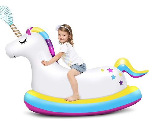 Aspersor Inflable Gigante Unicornio Para Niños Con Valvulas