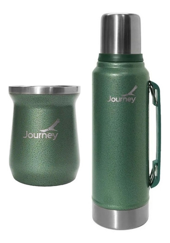 Set Termo De Acero Inoxidable 1 Litro Journey Con Mate Verde