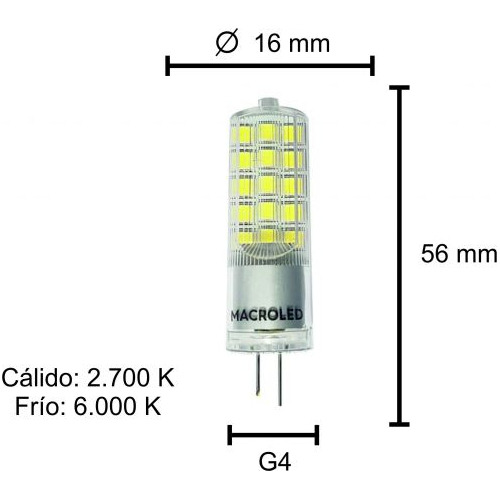 Lampara Led Bipin G4 12v 4w = 40w Luz Fría Macroled