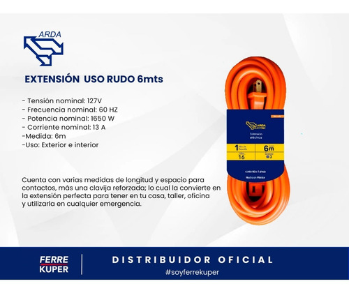 Imagen 2 de 4 de Extensión Uso Rudo Arda 6 Metros