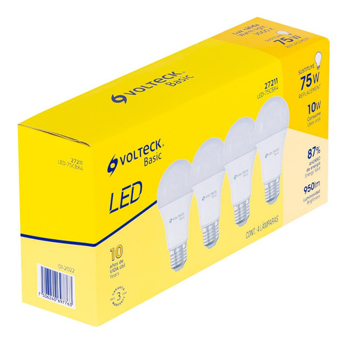 Pack De 4 Lámparas Led A19 10 W Luz Cálida Volteck 27211