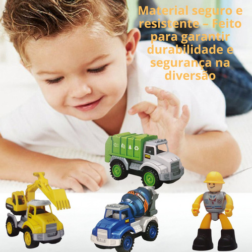 Brinquedo Kit 5 Caminhões Fricção Construção Civil Boneco