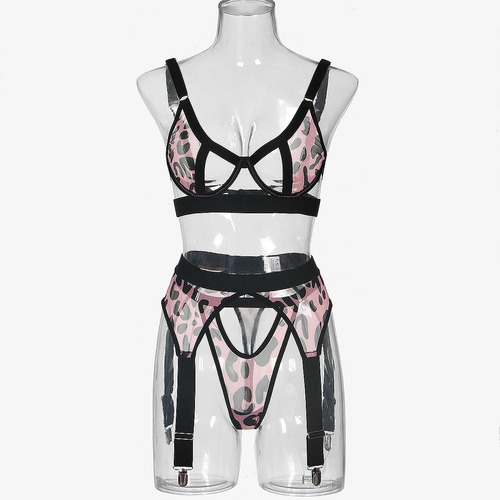 Lencería Coordinado Encaje Babydoll Con Tanga Leopard