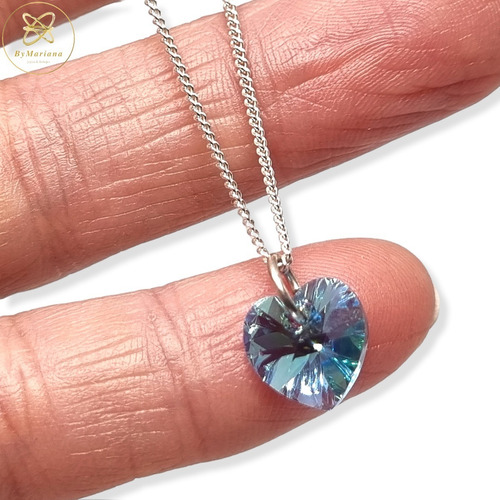 Imagen 5 de 7 de Cadena Plata + Dije Corazon Cristal Swa Celeste Tornas 10mm