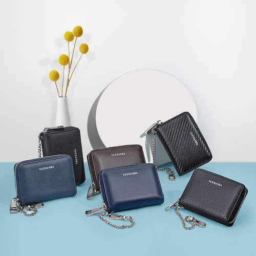 Cartera Cuero Genuino Azul Gran Capacidad Bloqueo Rfid