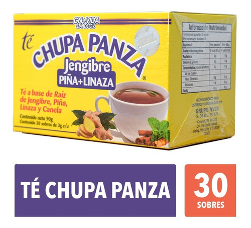 Imagen 1 de 4 de Té Chupa Panza (jengibre, Piña Y Linaza) (30 Sobres) Gn+vida