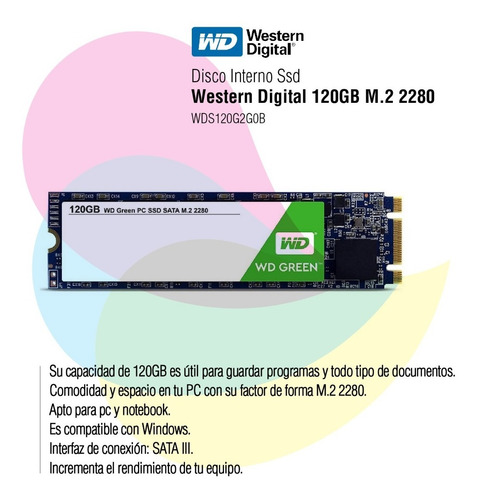 Imagen 2 de 4 de Disco Western Digital Wd Ssd 120gb M.2 2280 Wds120g2g0b