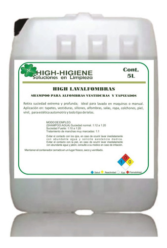 Imagen 1 de 5 de Shampoo Para Alfombras, Vestiduras Y Tapizados (5 Lt)