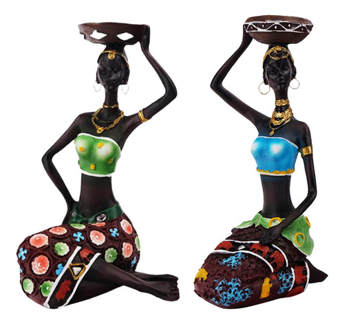 Paquete De 2 Portavelas Con Forma De Estatuas De Mujeres Afr