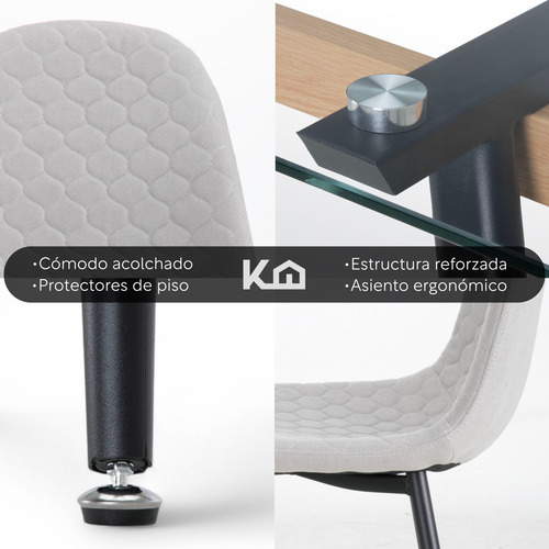 Juego De Comedor 4 Sillas Tapizado Mesa Vidrio Estilo Eames