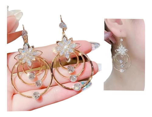 Aretes De Circulo Con Flor Moda Fashion