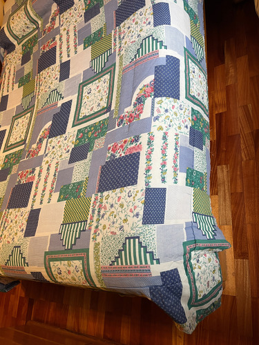 Acolchado Reversible 2 Plazas Queen Azul Rayado (Usado)