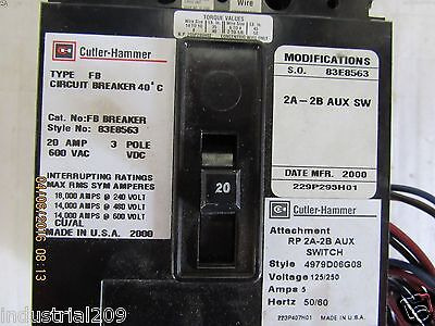 Cutler Hammer Fb Breaker Style 83e8563 20a 3 Pole 600vac Ssk