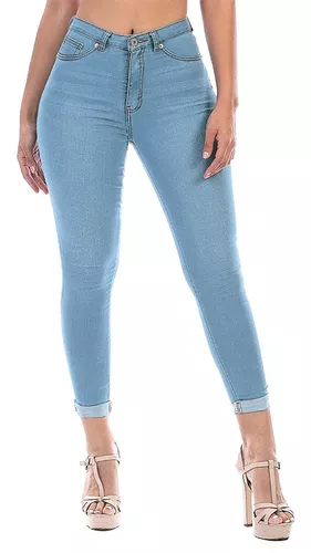 Pantalón Jeans Mezclilla Stretch Dama Azul Claro Dobladillo | OPPS JEANS