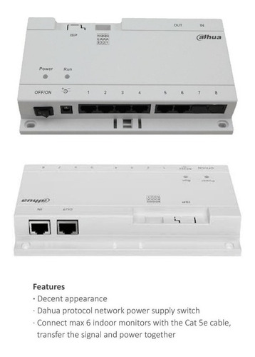 Imagen 2 de 3 de Switch Poe 24v P/6 Paneles Interior Dahua 2 Sal Red