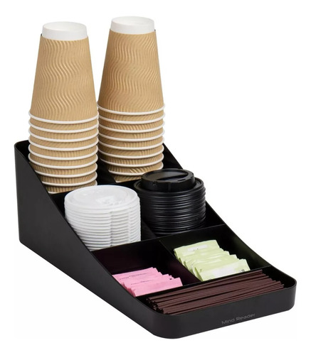 Estación De Café Con Porta Vasos Y Condimentos, 7 Espacios Color Negro