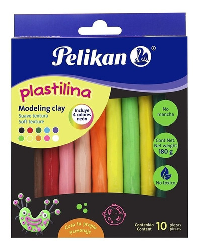 Lote De 5 Cajas Con 10 Plastilinas C/u Neon Pelikan 