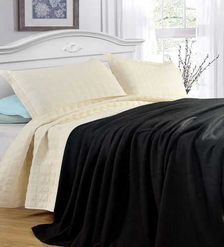 Manta Térmica De Forro Polar Negra De Tamaño Grand Linen: Ac