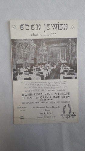 Folleto Antiguo Restaurant * Eden * Paris Déc 50 Propaganda (Usado)