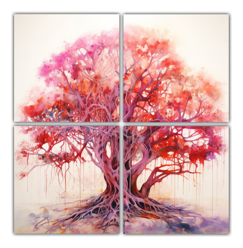 40x40cm Cuadro Fotografía Abstracta Banyan Tree Rojo Y Rosa