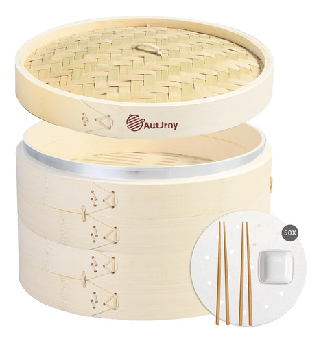 Autjrny Cesta De Vapor De Bambu De 9.4 Pulgadas, 2 Niveles C