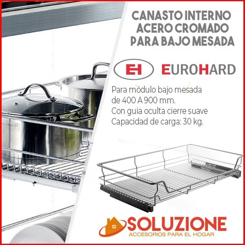 Canasto Interno 400 Mm Acero Cromado Cocina Guia Oculta