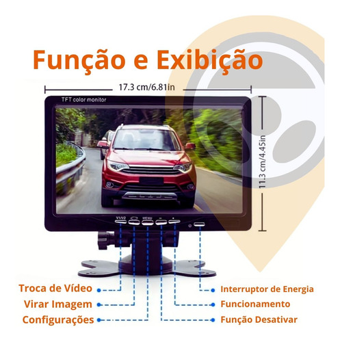 Display Lcd 7 Fio De Alimentação E Video Rca 15 Metros