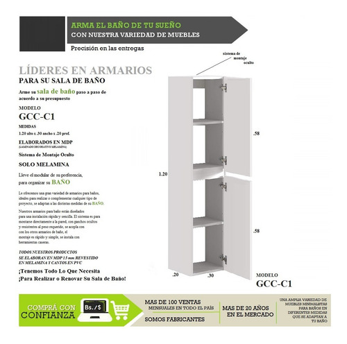 Imagen 2 de 9 de Columna Modular En Melamina Para Baño Mod. Gcc-c1