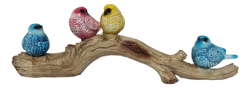 Adorno Figura Decorativa 4 Pájaros Rama De Arbol, Alto 10cm