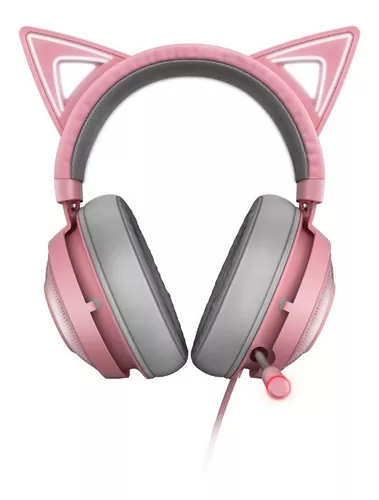 Auriculares con orejas de gato para Gamers, cascos con micrófono, HD,  reducción de ruido, haz de luz sobre la oreja para PC, ordenador y portátil