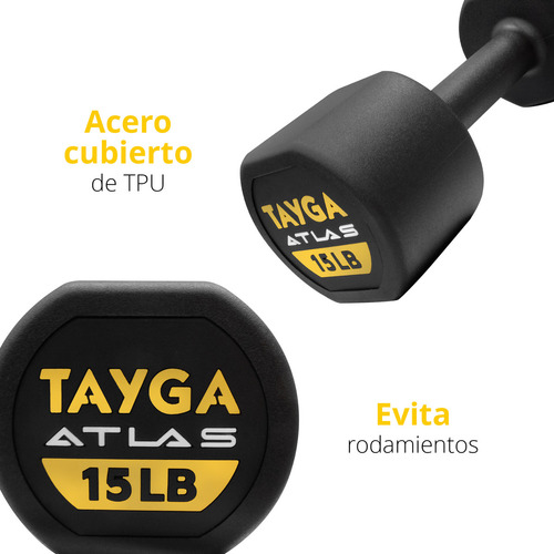 Par Pesas Mancuernas 15lb C/u Tayga Atlas Gimnasio Color Negro