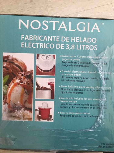 Máquina Para Hacer Helados Nostalgia 3.8 Lts