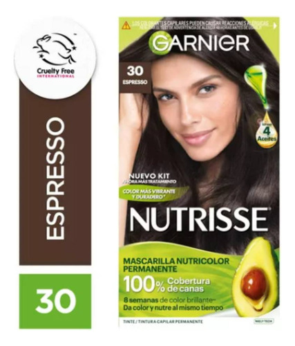 Kit De Tintura Permanente Nutrisse De Garnier Tono Tono 30 Espresso