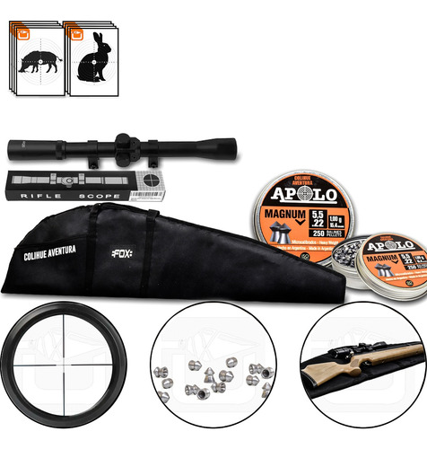 Combo Para Rifle - Mira Telescopica + Funda + Balines - Zurdo/diestro Negro