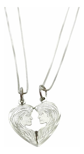 Collar De Plata 925 Con Dije   Amor De  Dos Mujeres 