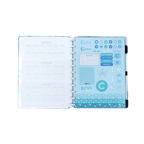 Caderno Inteligente Luara Maldives Grande 80 folhas lisa e pautada 4 assuntos unidade x 1 28cm x 21.5cm mármore azul cor azul-turquesa
