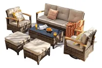 Comprar Muebles De Mimbre 6 Pz Mecedoras Giratorias Otomanos Beige