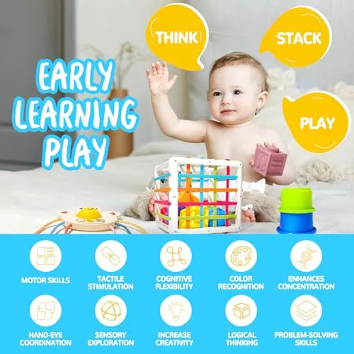  Montessori - Juguetes de cuerda para bebés de 0 a 6 a 12 meses,  juguetes sensoriales para bebés, pelotas de viaje para niños pequeños,  juguetes para bebés de 9, 10, 12