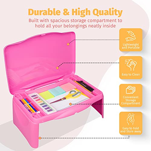Pink Folding Lap Desk - Foldable Table For Work, Study,...