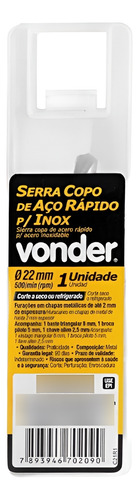 Serra Copo Aço Rapido 22mm Com Guia Para Inox E Metal Vonder