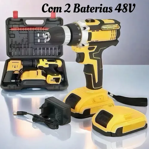 Furadeira Parafusadeira De Impacto Sem Fio Profissional 2 Baterias Maleta 60hz Amarelo Ferramenta Elétrica