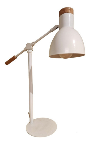 Lampara De Escribir Blanca Con Madera , Modelo Ajustable 