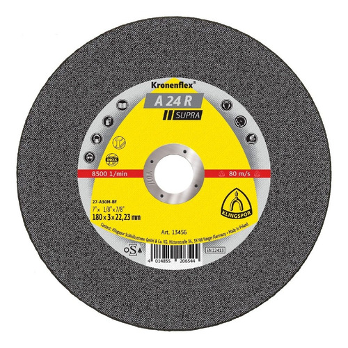 Pack X 25 Discos Corte Klingspor A24r 13456 - 180x22,23x3mm Color Gris