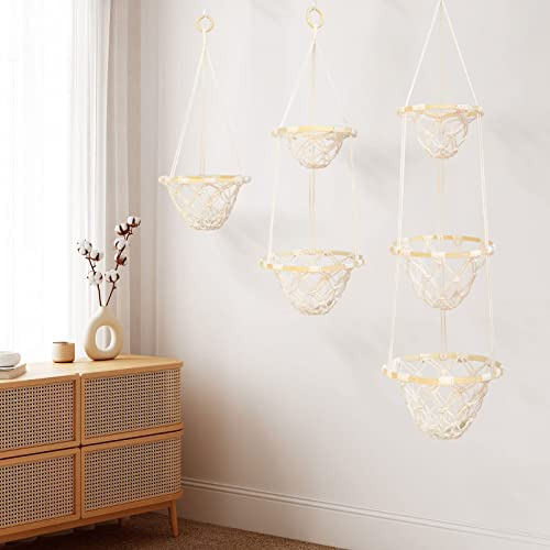 Cesta De Frutas Colgante De Macramé De 2 Niveles, Soporte B