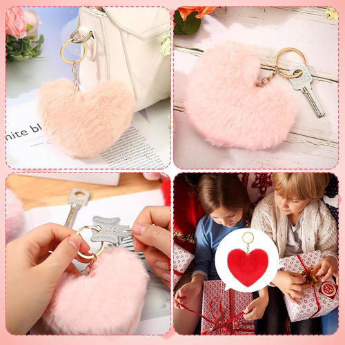 24 Llaveros Corazon Pompones De Moda Peluche Lotes Mayoreo
