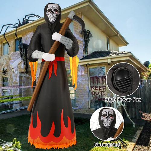 Grim Reaper Inflable Para Halloween, 8 Pies, Con Luces Led